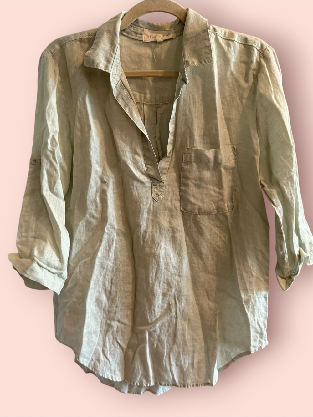 Side Stitch 100% Linen Popover Tunic Blouse | Seafoam Green